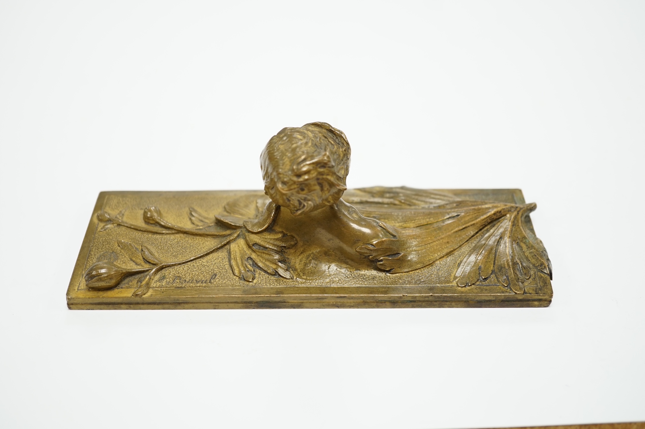 An Art Nouveau, Maurice Bouval bronze paperweight, 16.5cm wide